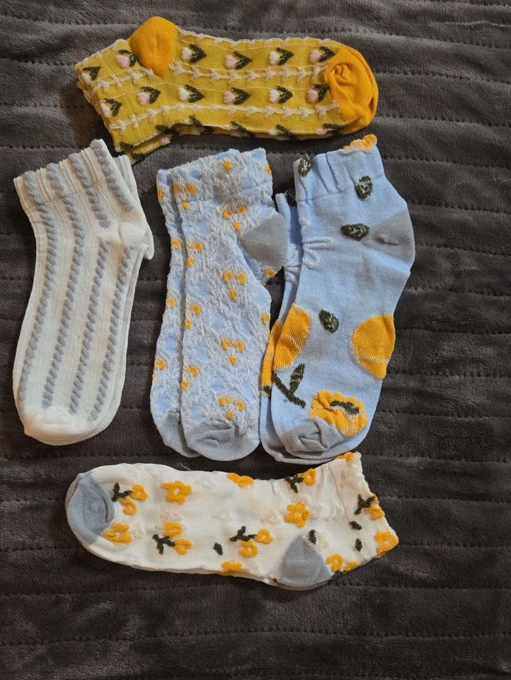Assorted Yellow & Blue Floral Ankle Socks - 5 Pack
